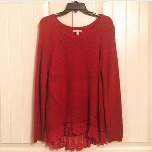 Gianni Bini Red Sweater w/ Lace Trim